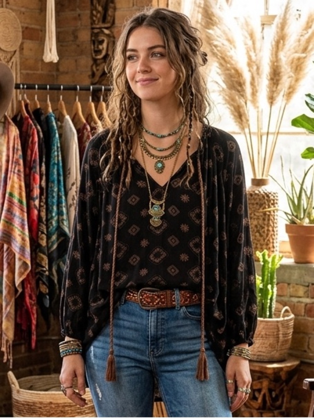 Lira | Oversized Tunic Top Bohemian Boho Black Airy Flowy Summer Desert Small